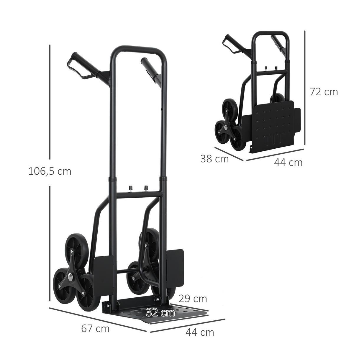 TREPPENSACKKARREN DE-18165 120 kg, 6 Rollen, klappbar Schwarz - Schwarz, Metall (44/38/106.5cm) - ComfortXL