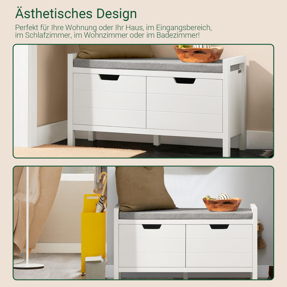 SCHUHBANK Weiß - Weiß, Holzwerkstoff (91/50/30cm) - SoBuy