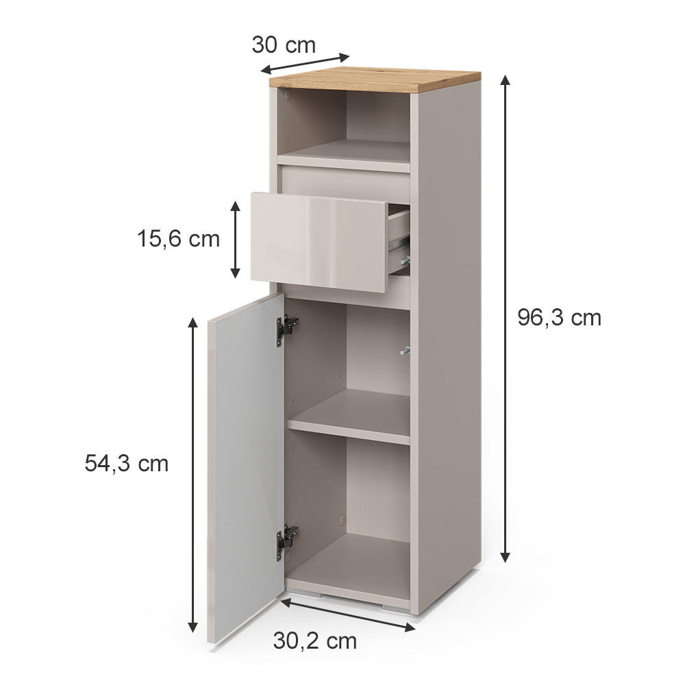 Thumbnail - Vicco Midischrank, Kaschmir, Holzwerkstoff, 1 Schubladen, Rechteckig, 30.2x96.3x30 cm, Badezimmer, Badezimmerschränke, M...