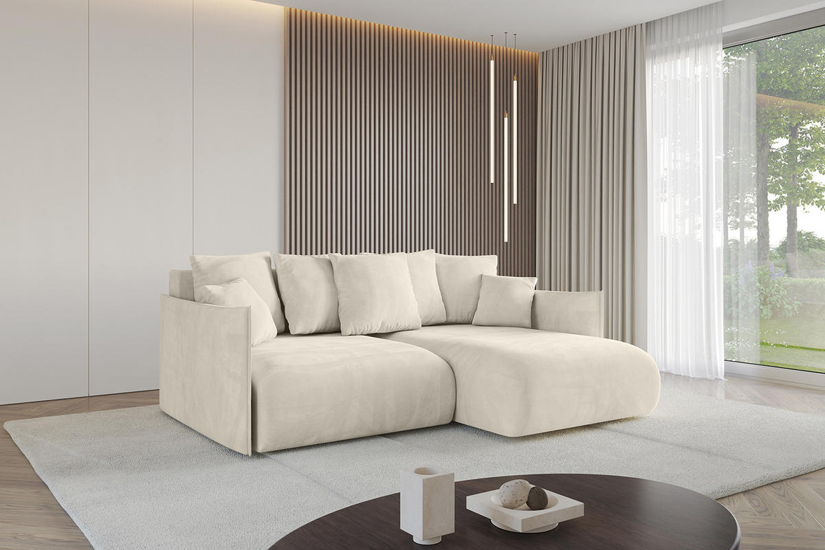 ECKSOFA Ottomane rechts ONESK-L 216x177x72 Ecru Velours - Ecru, Holzwerkstoff/Kunststoff (177/216cm) - ALTDECOR