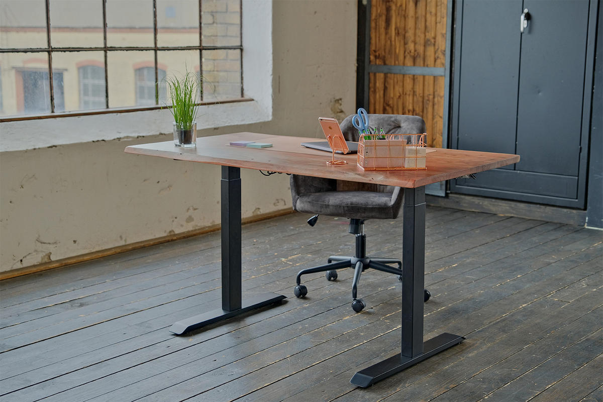 SCHREIBTISCH LORA elektrisch höhenverstellbar Nussbaum Dekor Akazie - Nussbaumfarben/Schwarz, Holz (180/90/72cm) - KAWOLA