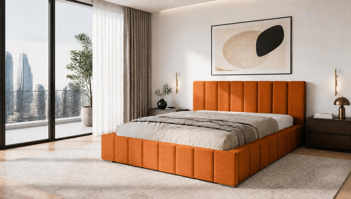 MARPUR Polsterbett MENOS 180x200 cm mit Bettkasten und Lattenrost, Veloursstoff Gelb - Chromfarben/Gelb, Holz/Holzwerkstoff (180/200cm) - Marpur