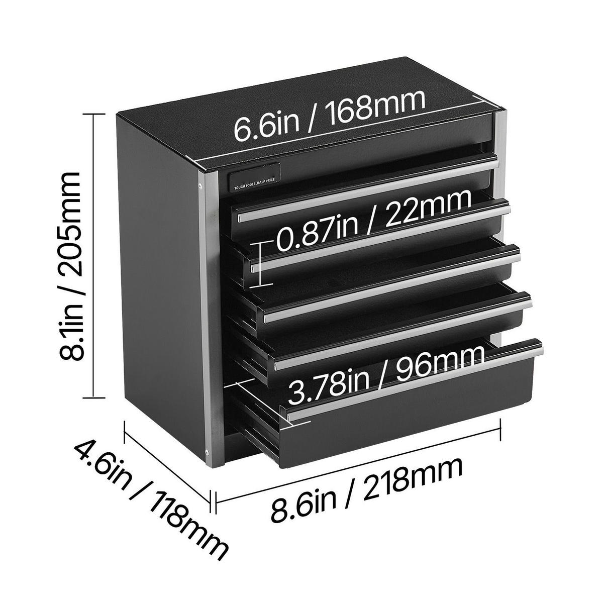 WERKZEUGKOFFER 8,6 Zoll Werkzeugkasten Metall mit 5 Schubladen Tragbare Werkzeugbox Schwarz - Schwarz, Metall (10/10/10cm) - Raelunyi