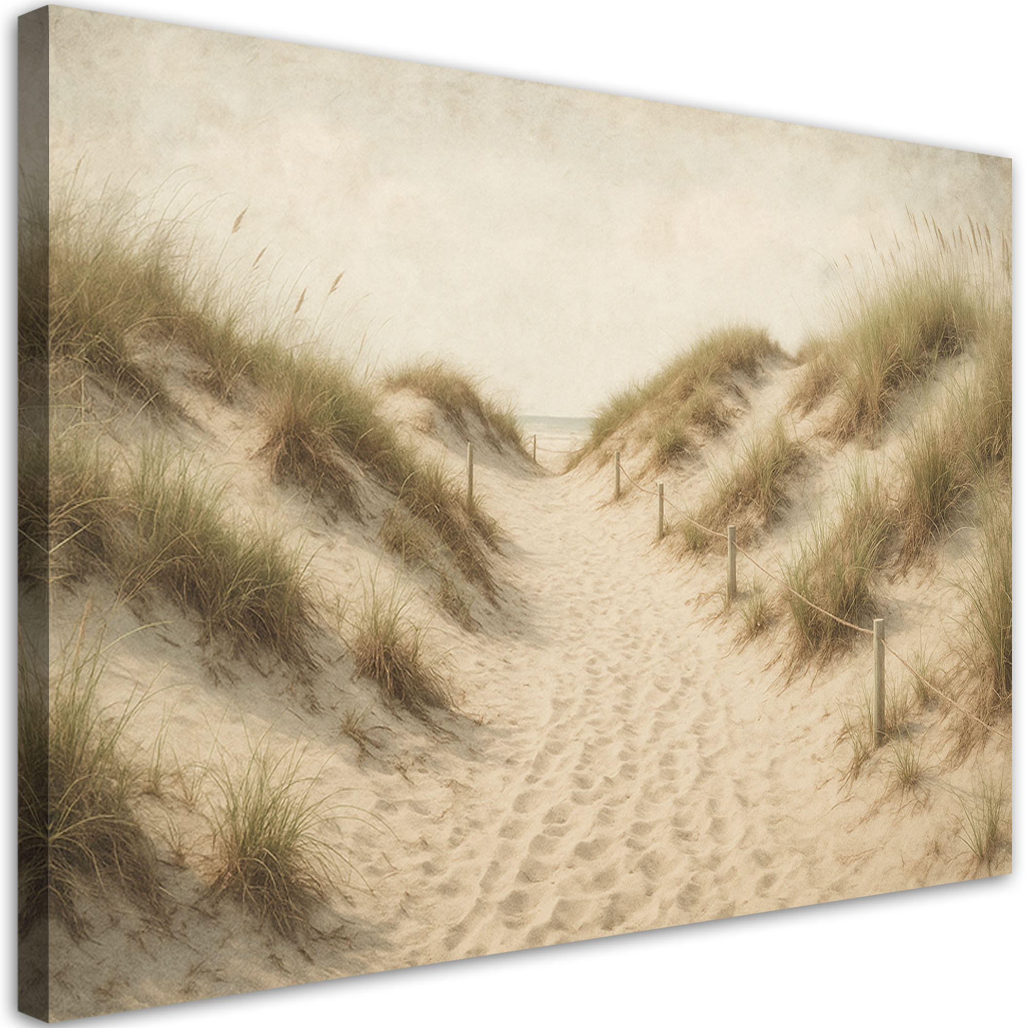LEINWANDBILD Strand Dünen im Shabby Chic Stil 120x80cm - Beige, Textil (120/80cm) - Feeby