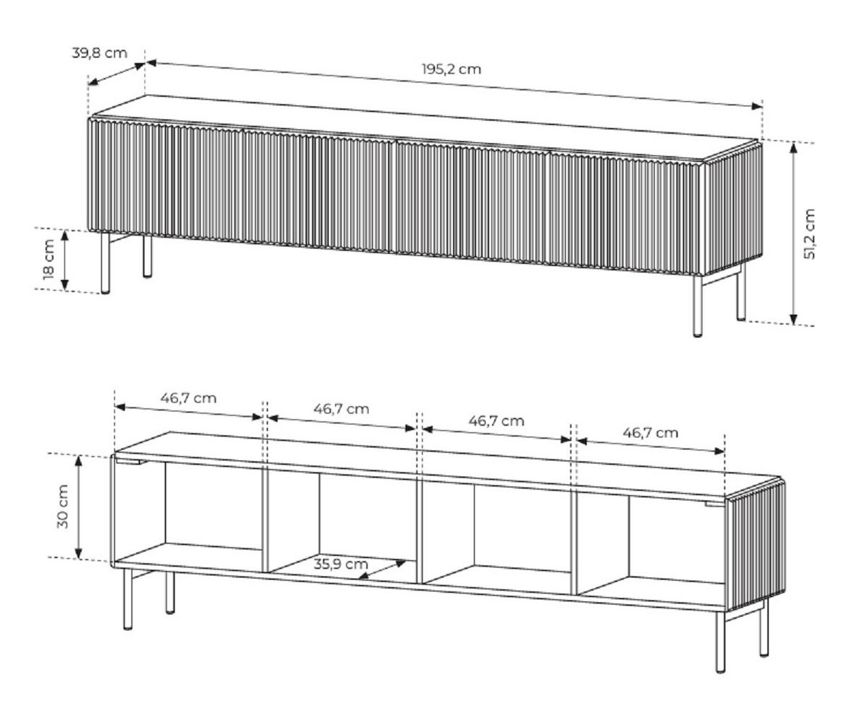 TV-BOARD 195 cm Galiano mit 4 Türen, Kaschmir - Kaschmir, Holz (195/51/40cm) - Emporius