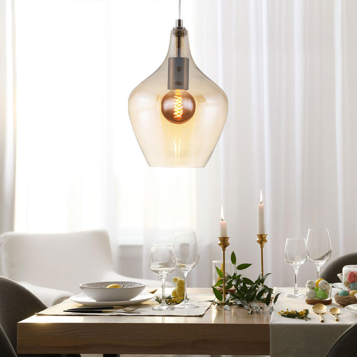 LED HÄNGELEUCHTE Metall Orange - Orange, Glas (22/22/150cm) - Nowa