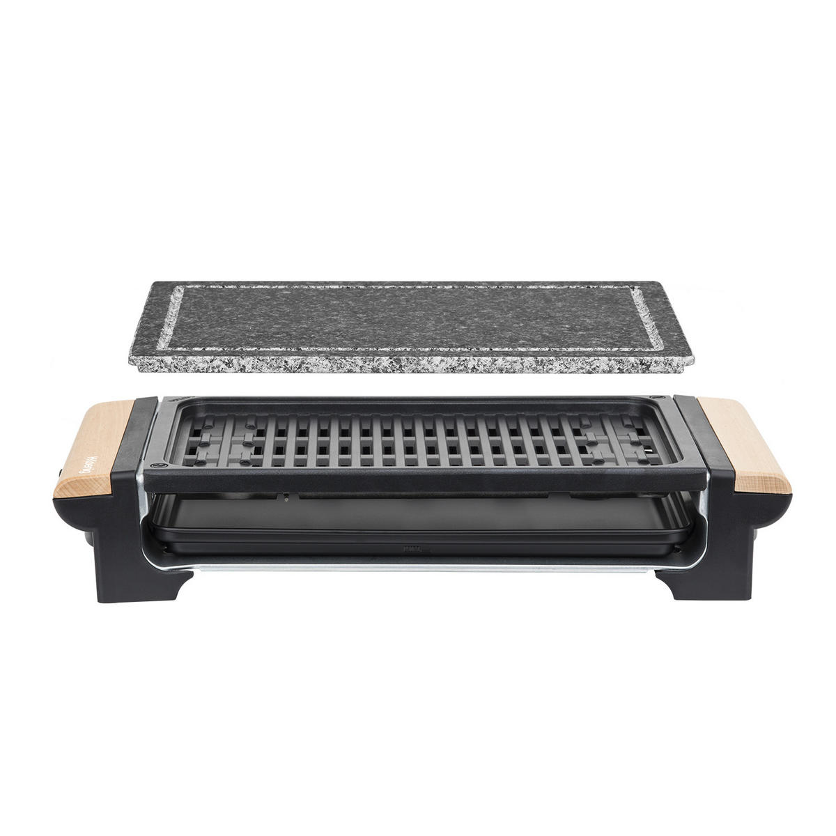 TISCHGRILL RP320, Grau, Barbecue, Marmor-Grillplatte, Holzgriffe - Grau, Stein (48.5/9.5/23cm) - HKoenig