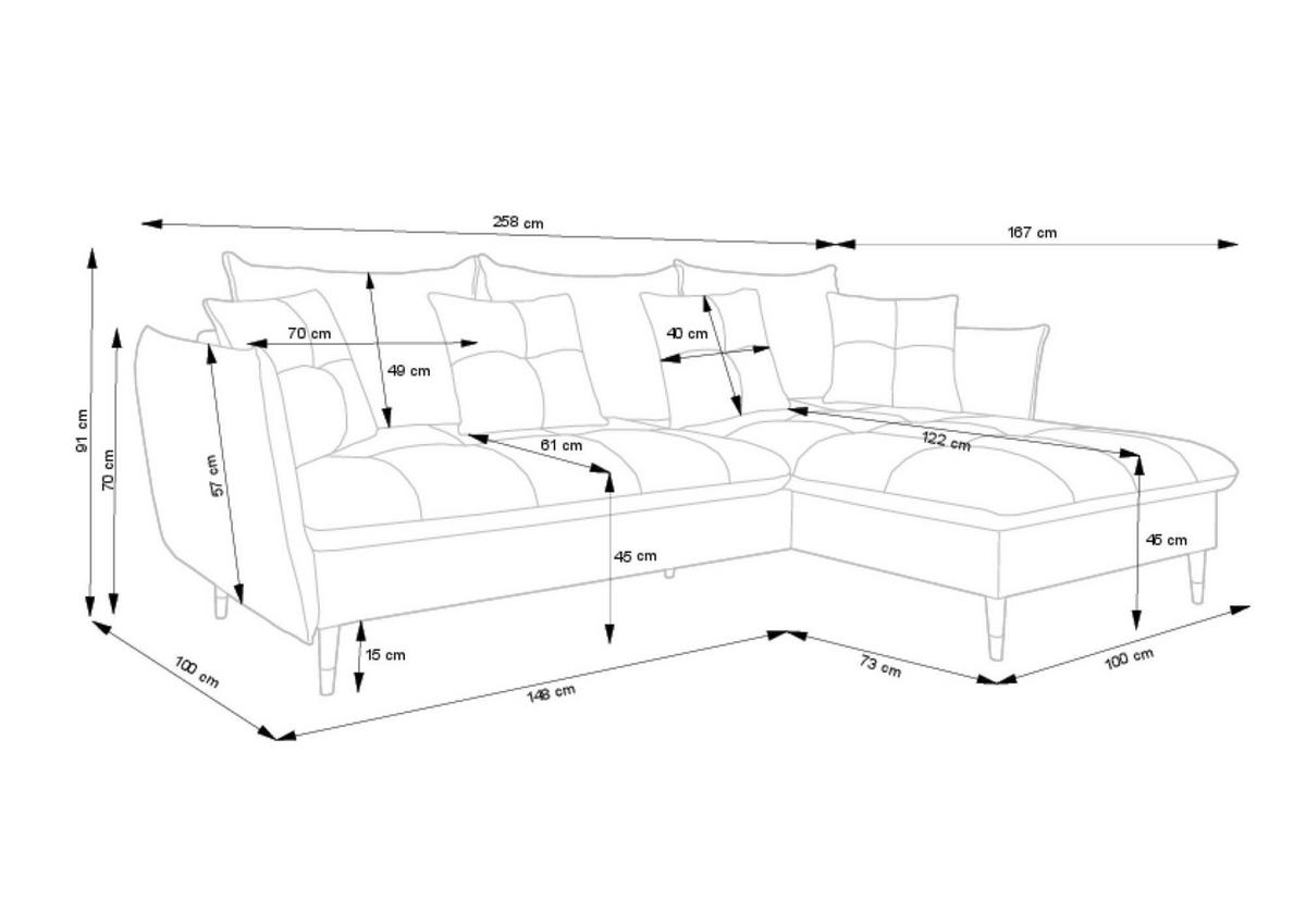 ECKSOFA GLAM Beige 258x167x91 cm - Beige, Textil (258/167cm) - FURNLUX