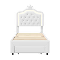 POLSTERBETT Kronen mit Kristallsteinen & RGB-LED 90/200 cm PU-Leder Weiß - Weiß, Textil (90/200cm) - Creahappy