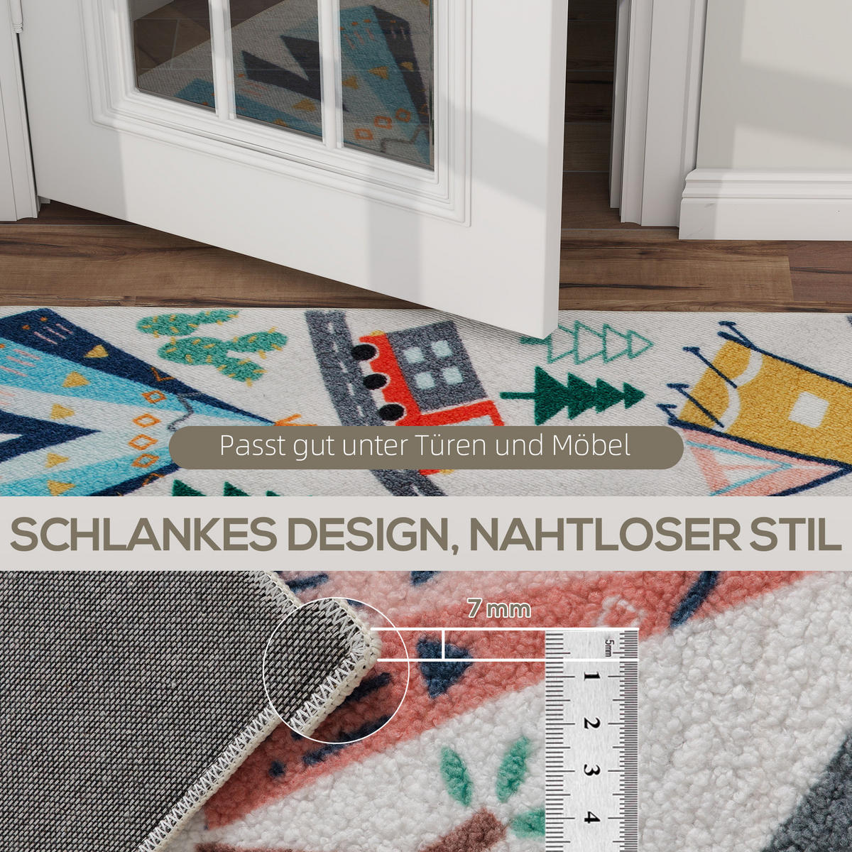 TEPPICH Anti-Rutsch Küchenteppich Kurzflor mit Fleece-Optik, Autobahn-Muster - Multicolor, Textil (120/160cm) - HOMCOM