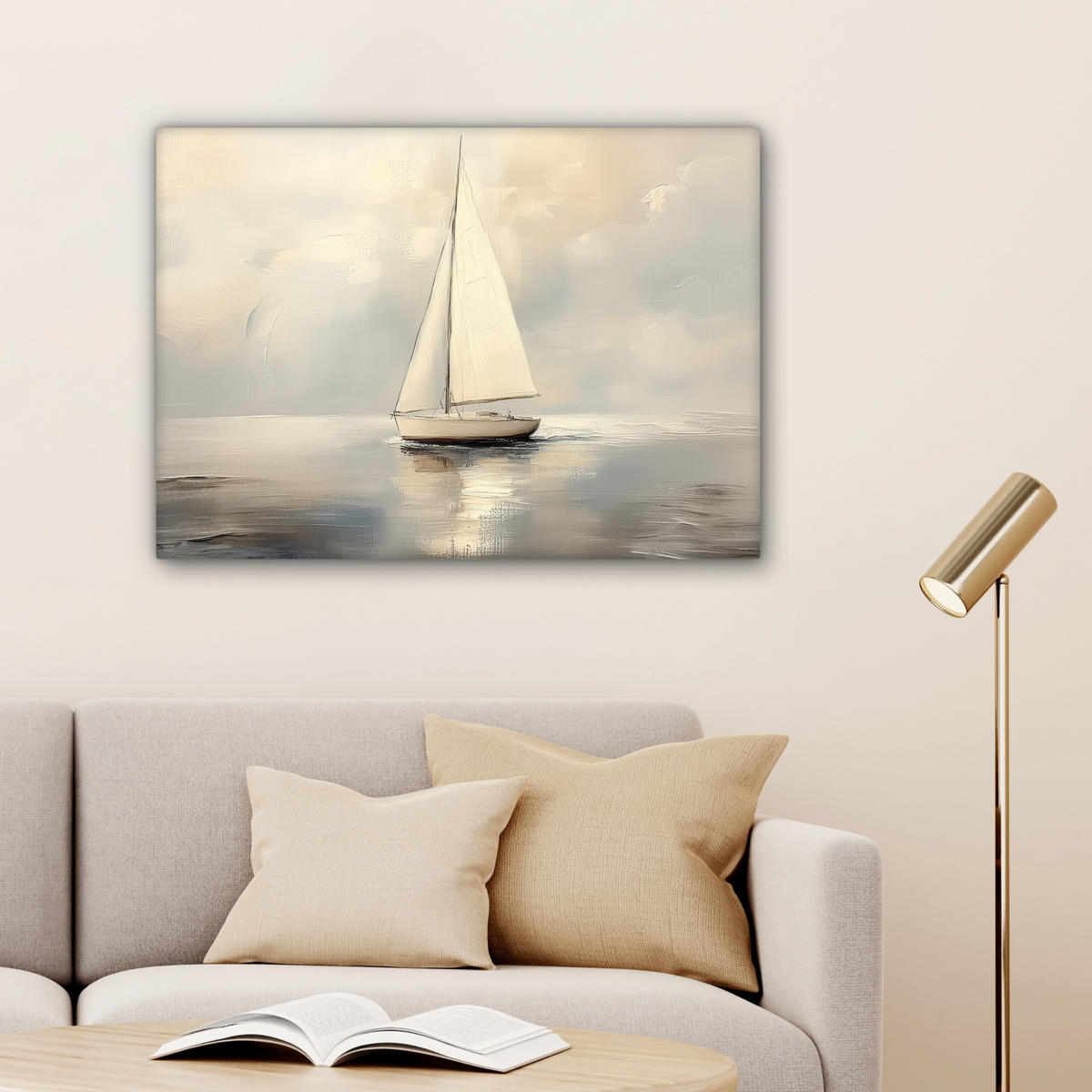 LEINWANDBILD Segelschiff - Meer - Bewölkt Wandbilder 80x60 cm - Creme, Textil (80/60cm) - MuchoWow