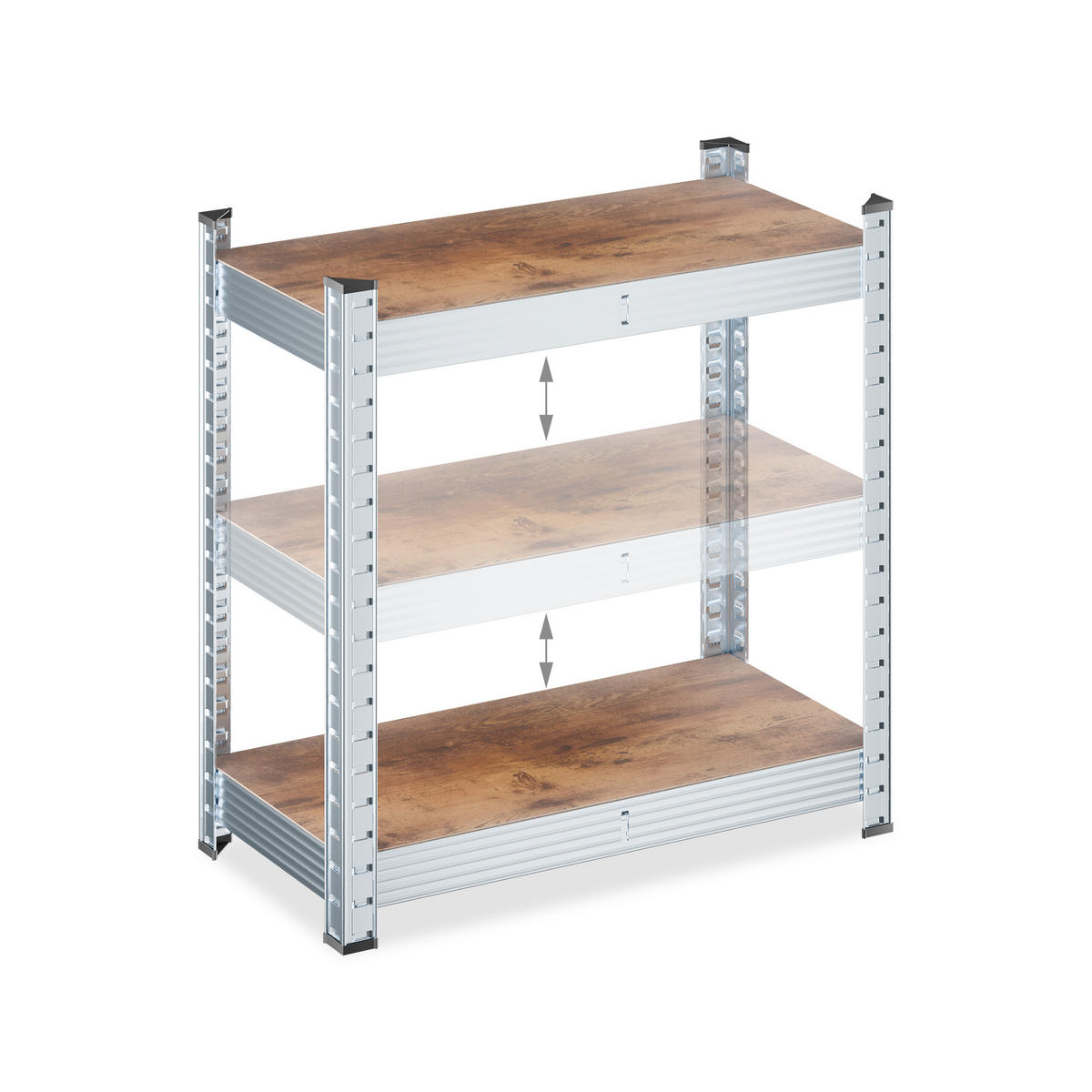 SCHWERLASTREGAL - Alufarben/Braun, Holzwerkstoff/Kunststoff (60/120/30cm) - Relaxdays