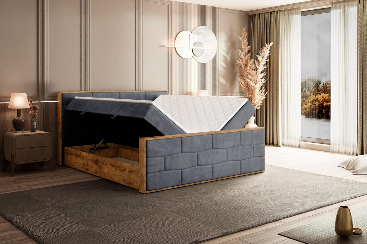 BOXBETT mit Matratze H3 und Lattenrost - LOLLI8-Z - 120x200 - Dunkelgrau Casablanca - Dunkelgrau, Holzwerkstoff (120/200cm) - ALTDECOR