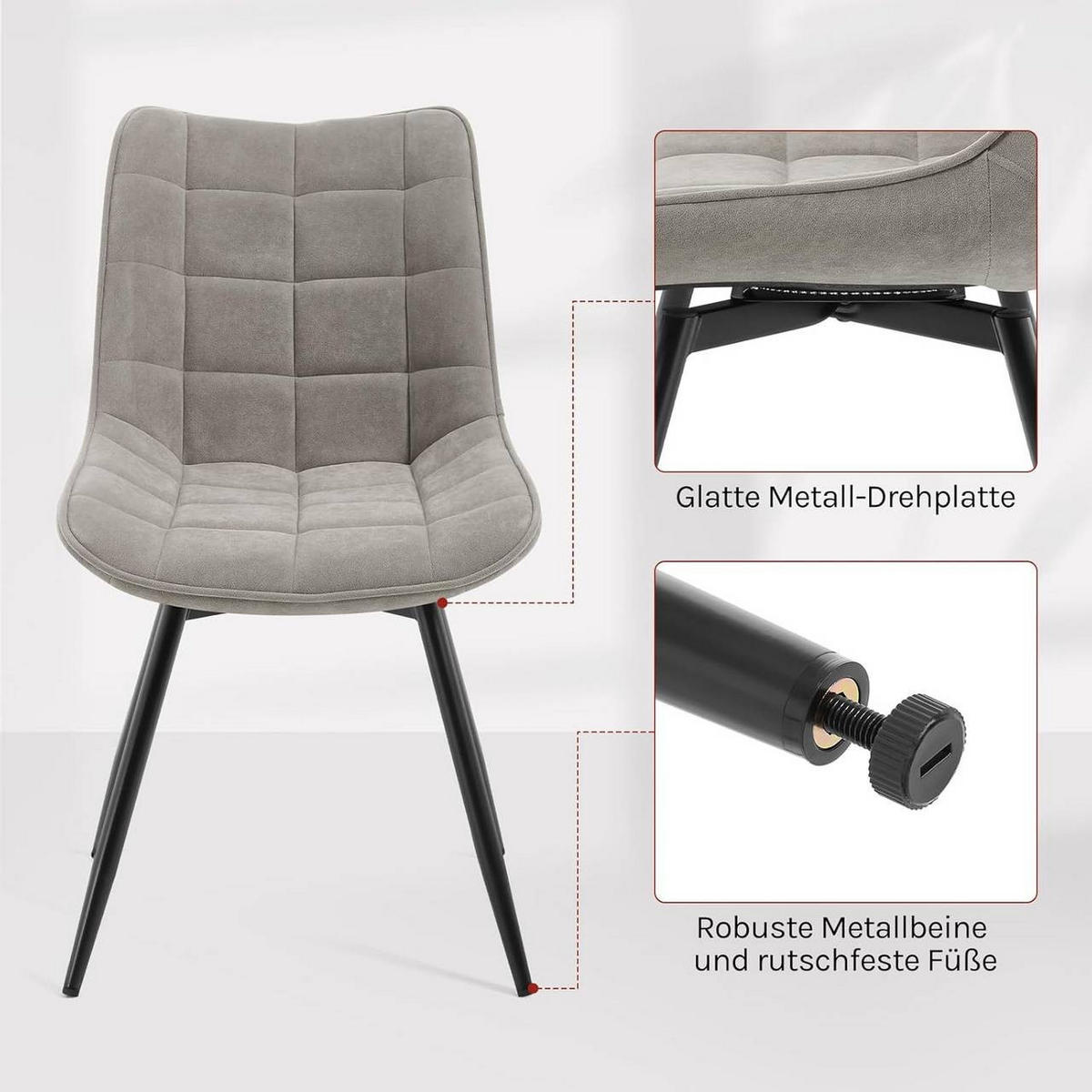 ESSZIMMERSTUHL 2er Set, aus Samt, Hellgrau - Hellgrau/Schwarz, Textil/Metall (46/83.5/60.5cm) - Woltu