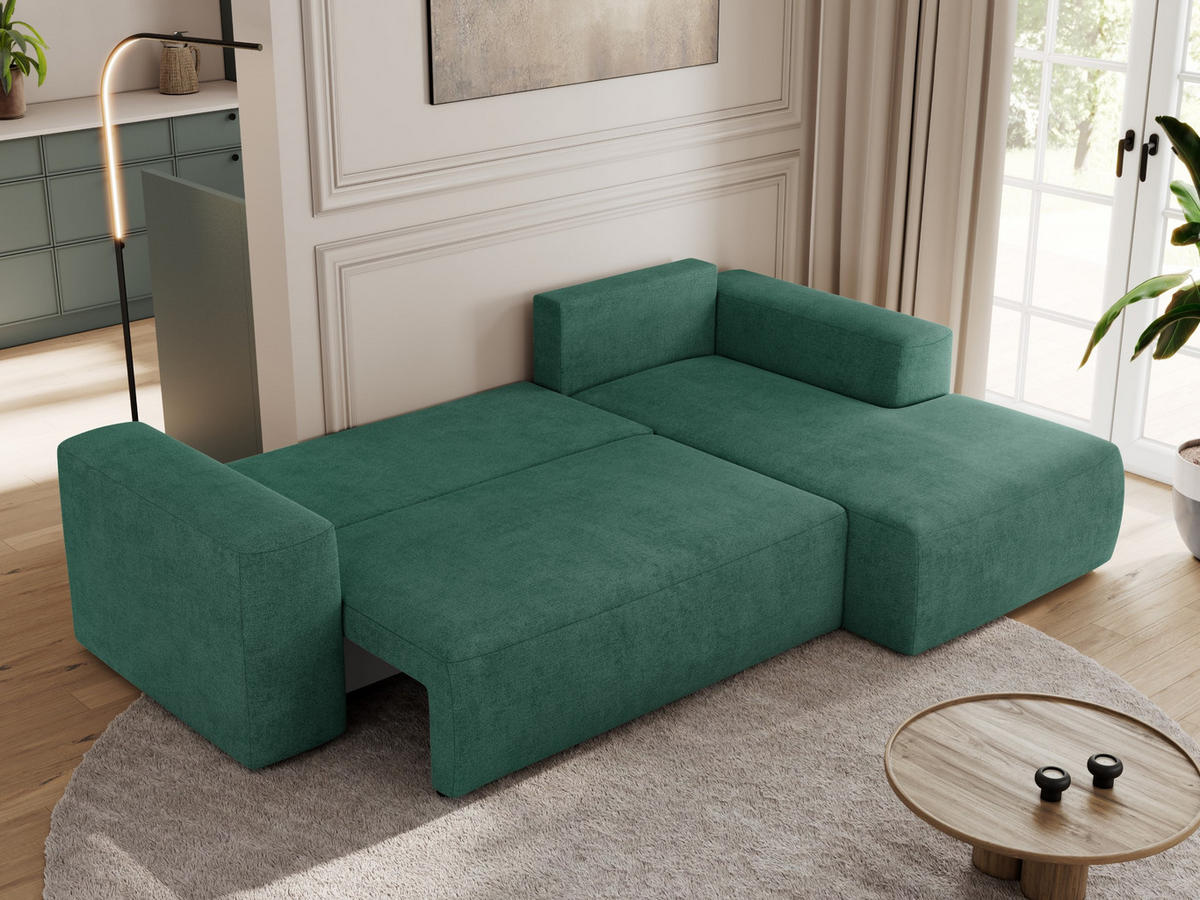 ECKSOFA TRENTINO L Grün Stukture - Rechts - Schwarz/Grün, Textil (164/266cm) - MKS