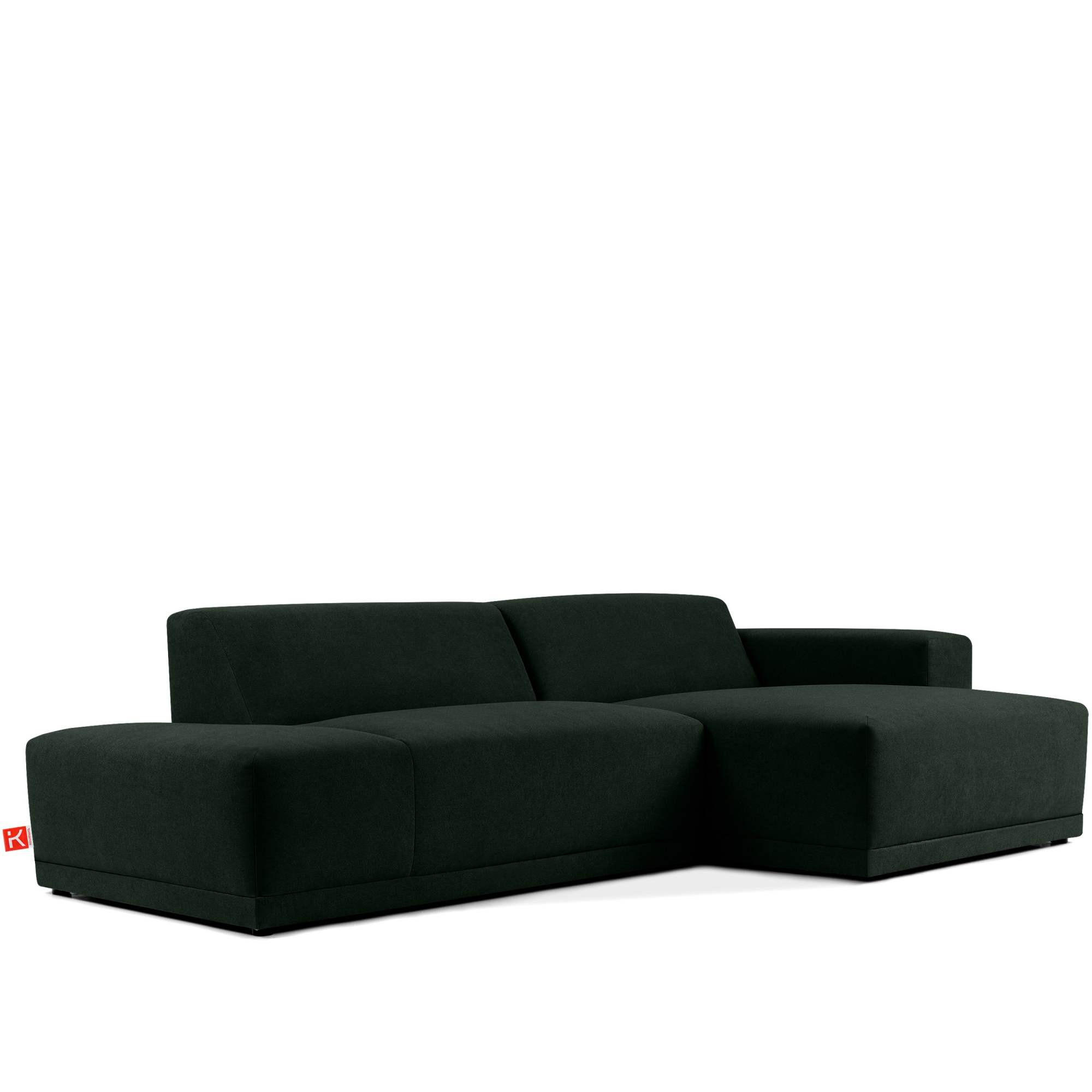 ECKSOFA RECHTS MUDI in moderner Optik mit hochwertigem Kaltschaum, Cord-Stoff, Dunkelgrün - Dunkelgrün/Schwarz, Textil (280/160cm) - KONSIMO®