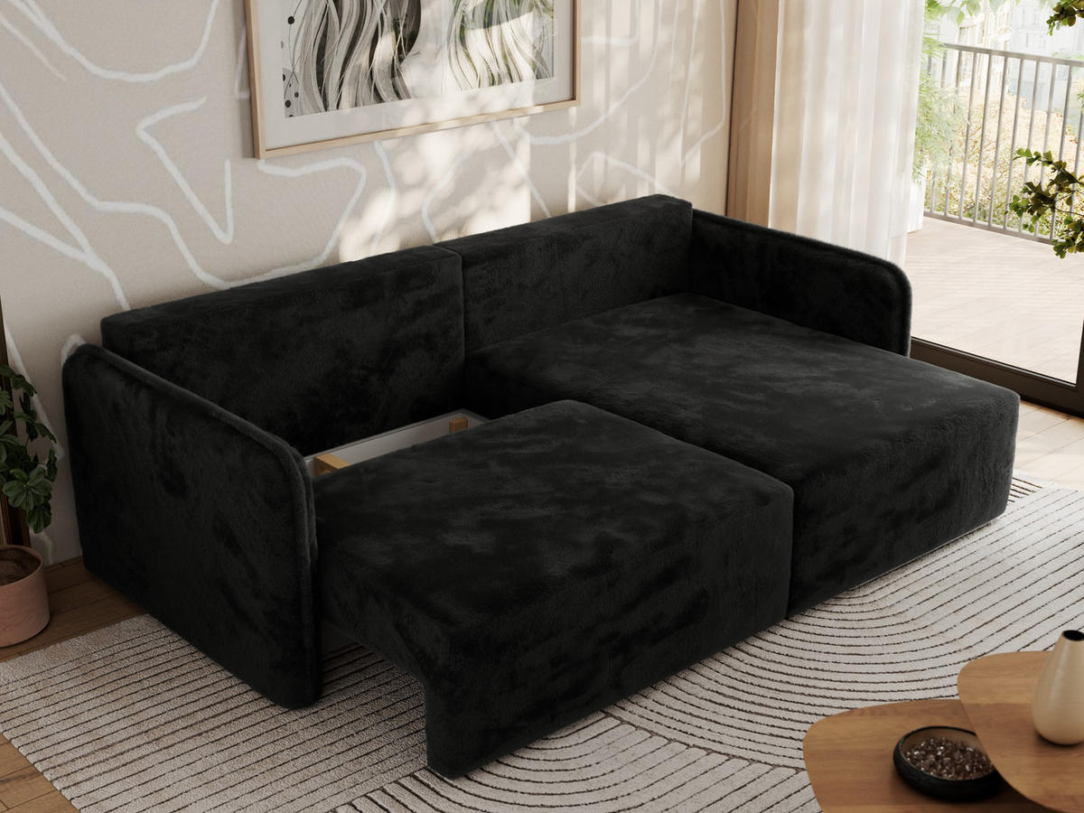 ECKSCHLAFSOFA MESTO L Schwarz Plüsch - rechts - Schwarz, Kunststoff/Textil (147/227cm) - MKS