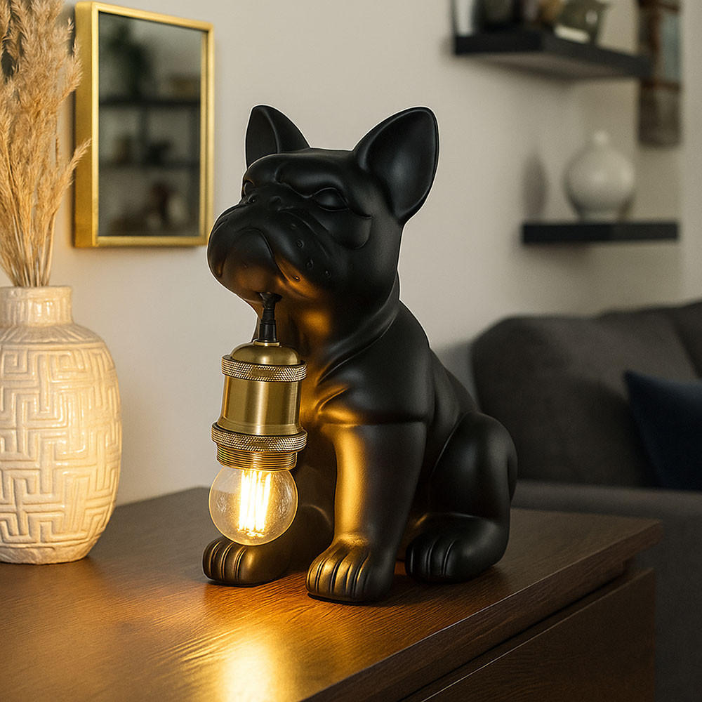 TISCHLEUCHTE Keramik Metall Schwarz Hundedesign - Schwarz, Metall (19.5/12.5/24cm) - Globo Lighting