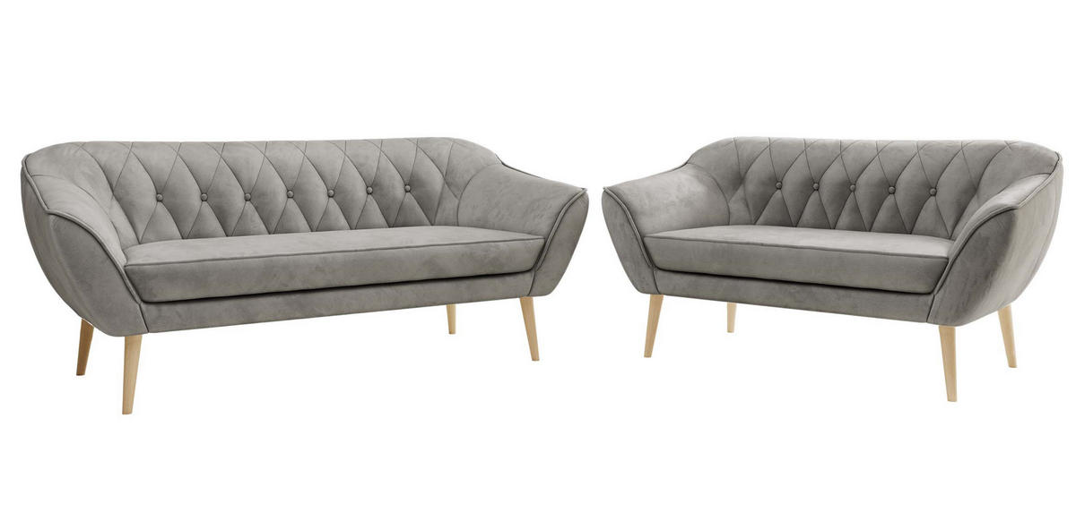 SEDACIA ZOSTAVA 3+2 PIRS - Svetlosivá Samet - Drevené nohy - farba buka/svetlosivá, kompozitné drevo/textil (180/75/74cm) - MKS