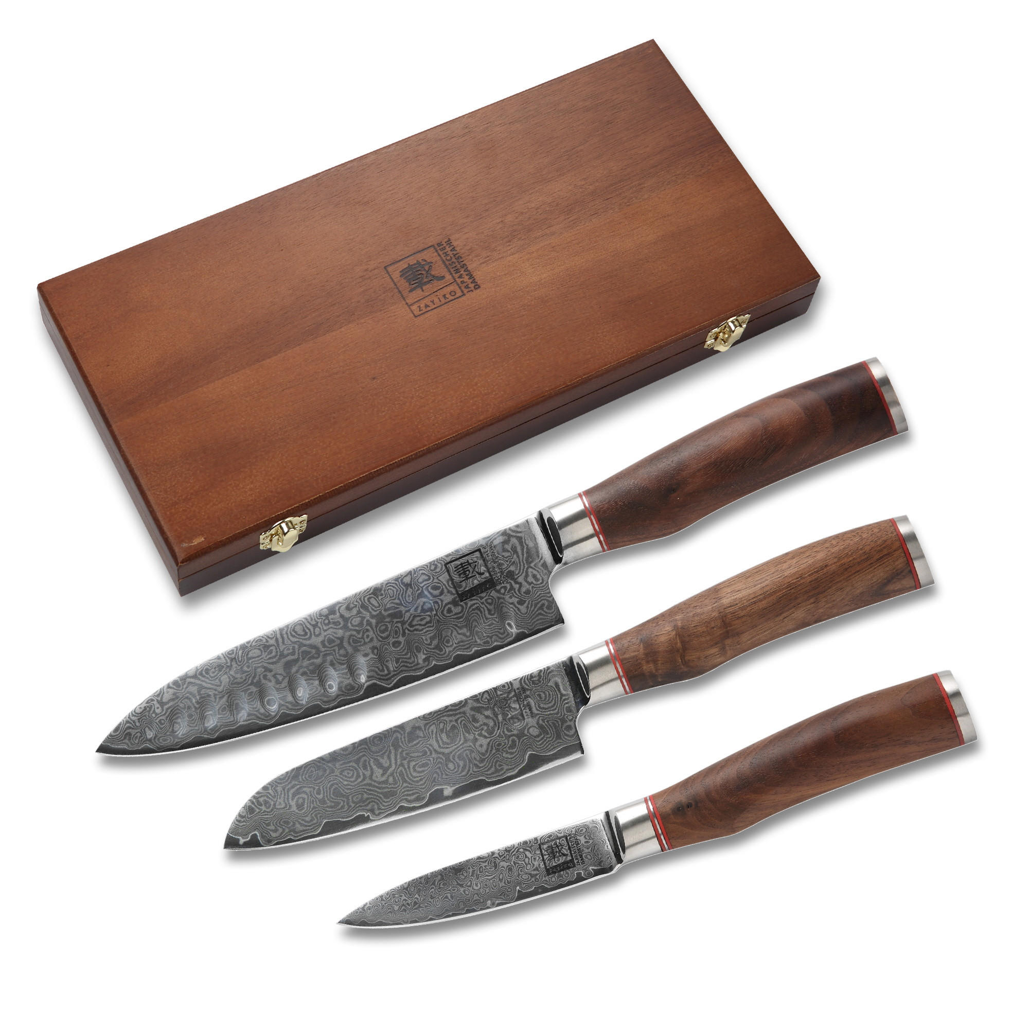 MESSER-SET 3-TEILIG 9,5–17,5 cm - Nussbaumfarben, Holz/Metall - Zayiko