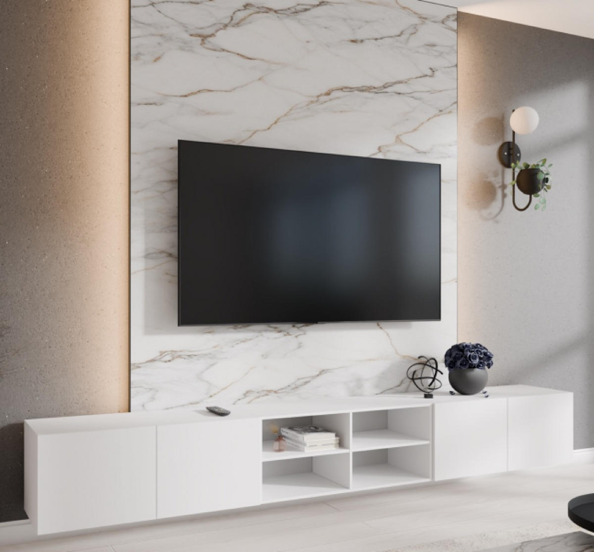 TV-SCHRANK Weiß LION Offene Regale 300 cm - Weiß, Holzwerkstoff (300/41/40cm) - Sepro Meble
