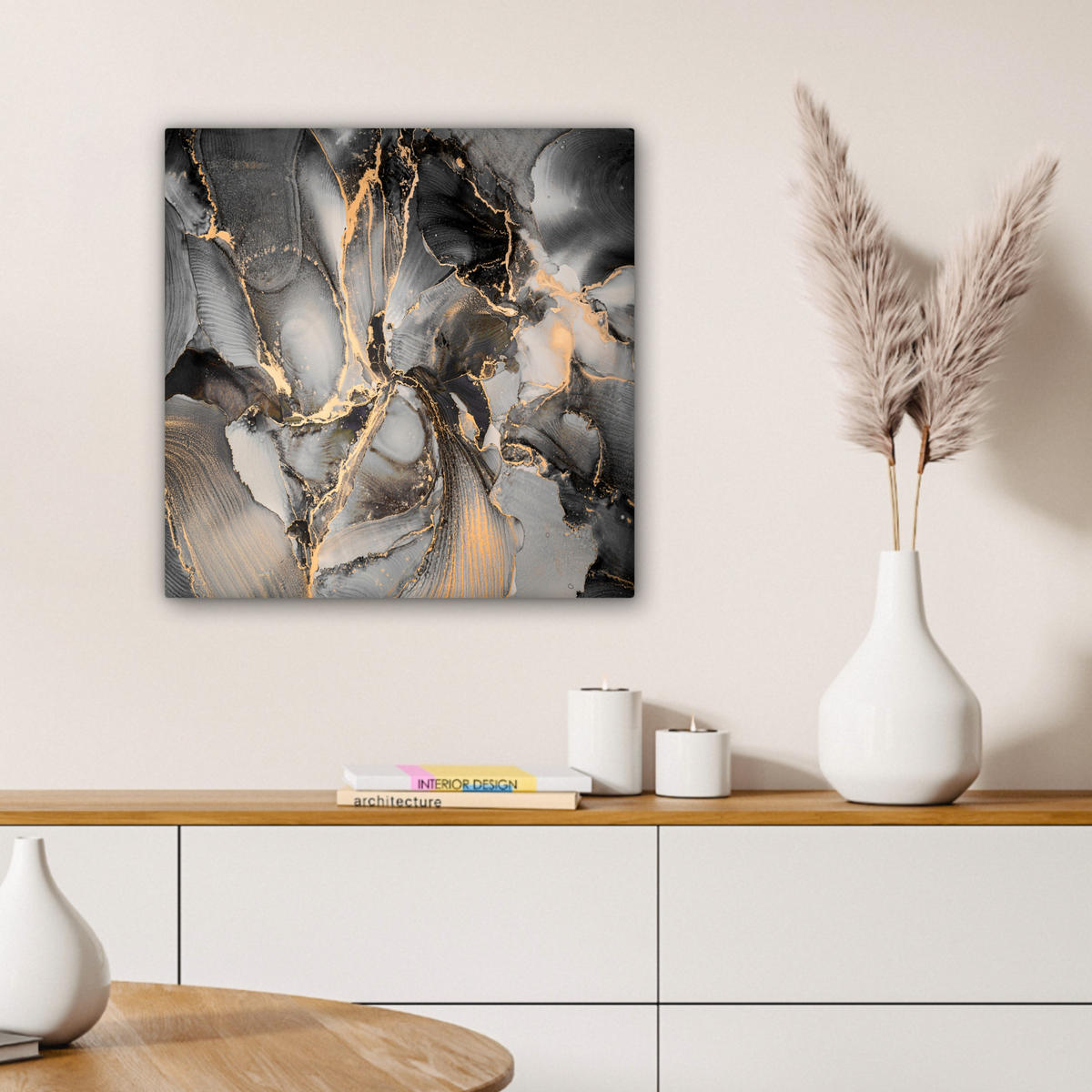 LEINWANDBILD Grau - Luxus - Gold - Marmor 50x50 cm - Dunkelgrau, Textil (50/50cm) - MuchoWow