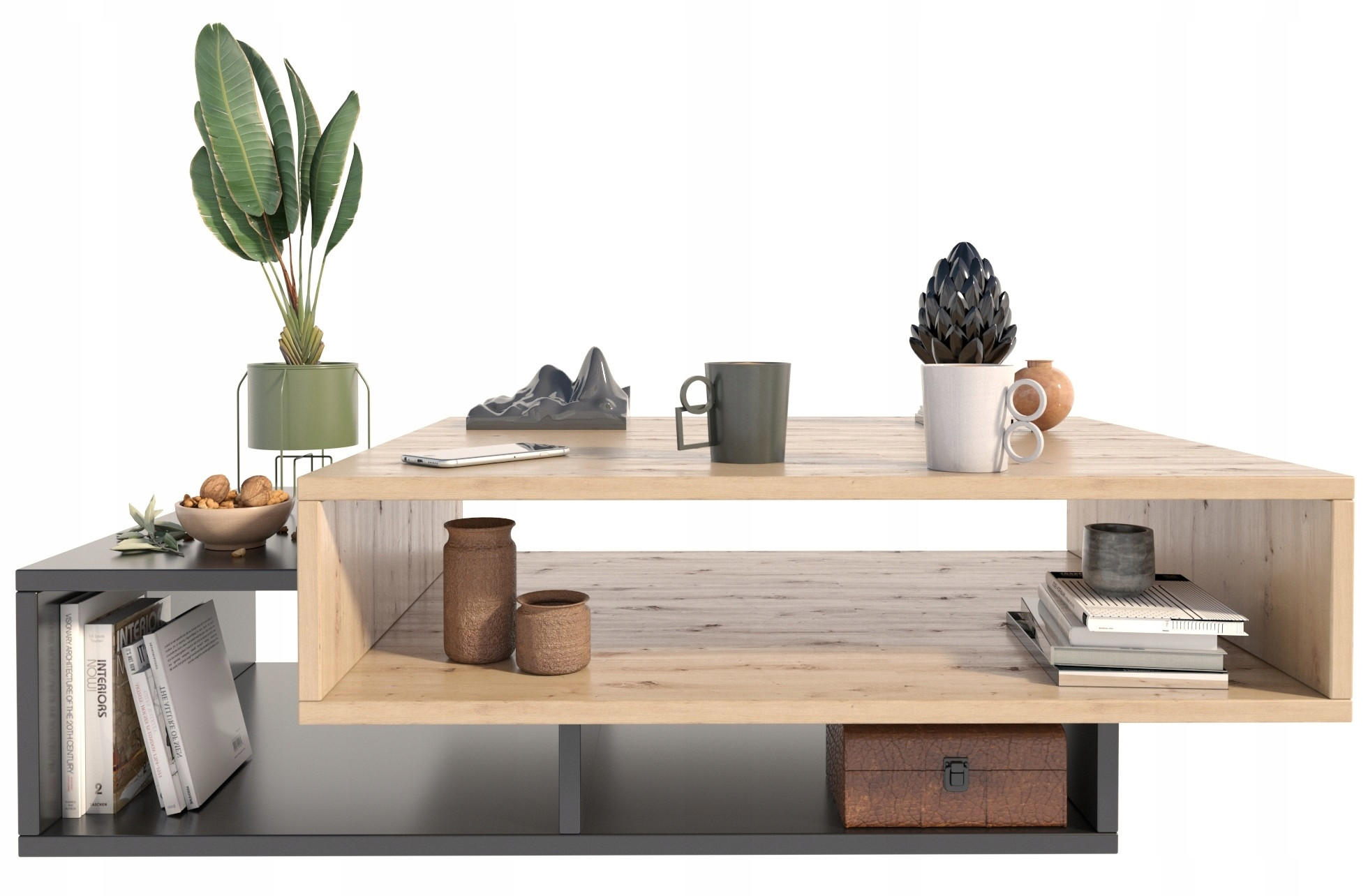 Matkam Möbel Couchtisch Eiche Artisan, Schwarz 100x34x50 cm