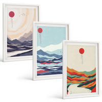 BILDER SET 3er Set - 40x60 cm Weißer Rahmen - Japanische Bergabstraktionen - Weiß, Kunststoff (40/60cm) - TULUP