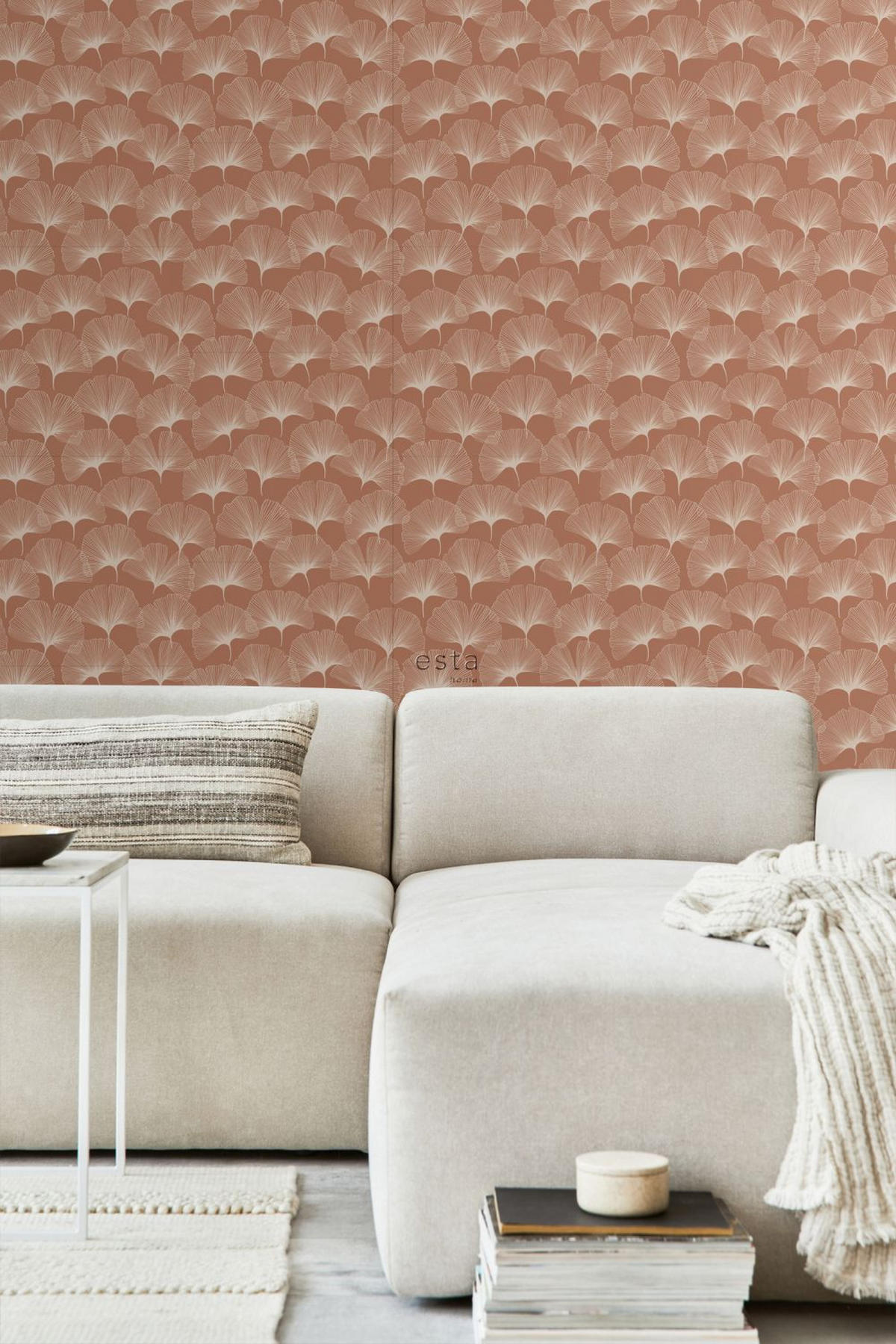 TAPETE Ginkgoblätter 53 cm x 10.05 m - Terracotta, Papier (53/1000cm) - ESTAhome