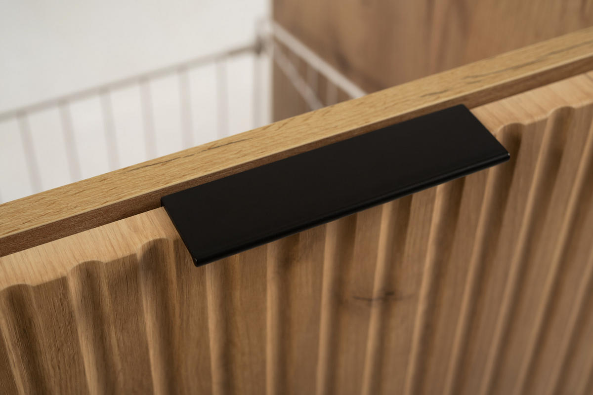 BADEZIMMERSCHRANK MIT WÄSCHEKORB: Eiche Craft, 40 x 57 x 46 cm, schwarze Griffe - Eichefarben, Holzwerkstoff (40/57/46cm) - 3XE LIVING