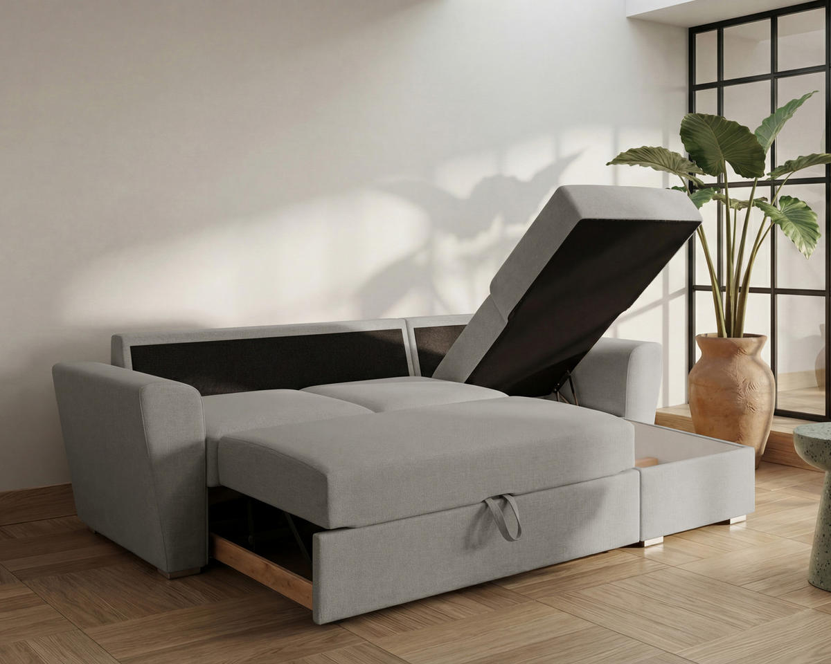 ECKSOFA Bellano Ecksofa L-Form- links oder rechts montierbar, hellgrau - Hellgrau, Holz (243/156cm) - Homesy