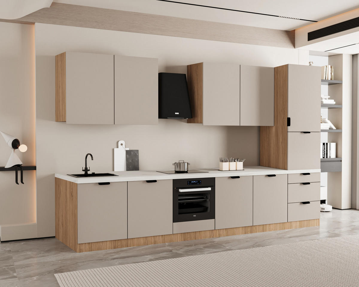 KÜCHENZEILE 360 cm - Sorento KS8-M360 - in Beige / Sonoma Eiche - Beige/Sonoma Eiche, Holz (360/247/52cm)