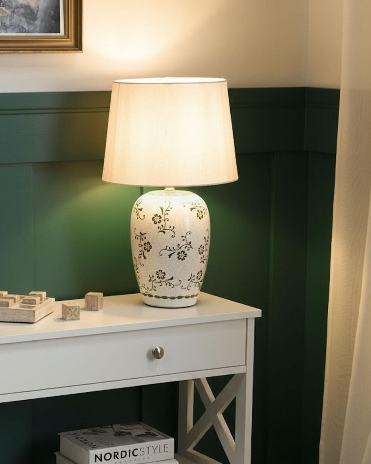 TISCHLAMPE Weiß Jinny - Weiß/Grün, Keramik (30/30/50cm) - Beliani