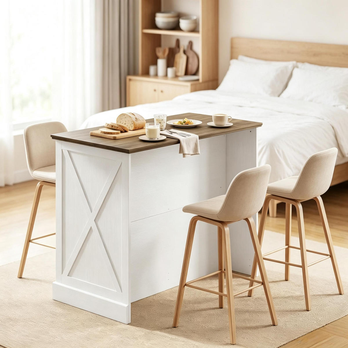 KÜCHENINSEL‑SCHRANK , Sideboard‑Ausführung, Arbeitsfläche - Braun, Holzwerkstoff (106.4/92/57cm)