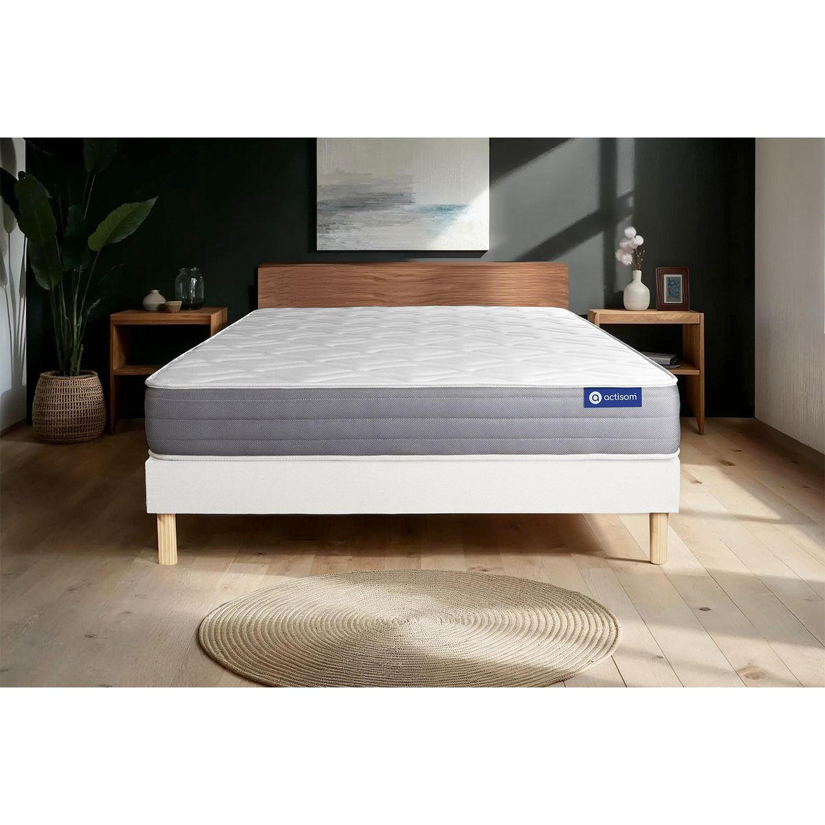 BETT Actiflex dream Taschenfederkern und Memory-Schaum 140 x 210 cm h1 - Kit Bettgestell Weiß - Beige/Weiß, Karton/Holz (140/210cm) - ACTISOM