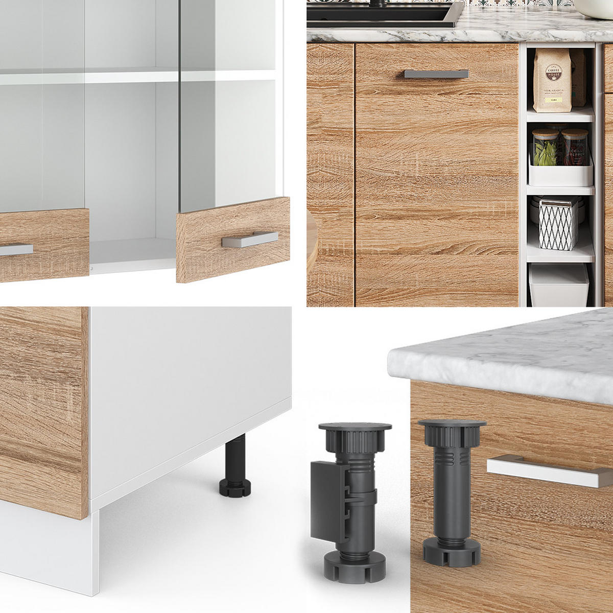 SINGLEKÜCHE R-Line Sonoma/Weiß 160 cm, AP Anthrazit - Weiß/Sonoma Eiche, Holzwerkstoff (160/81.6/60cm) - Vicco