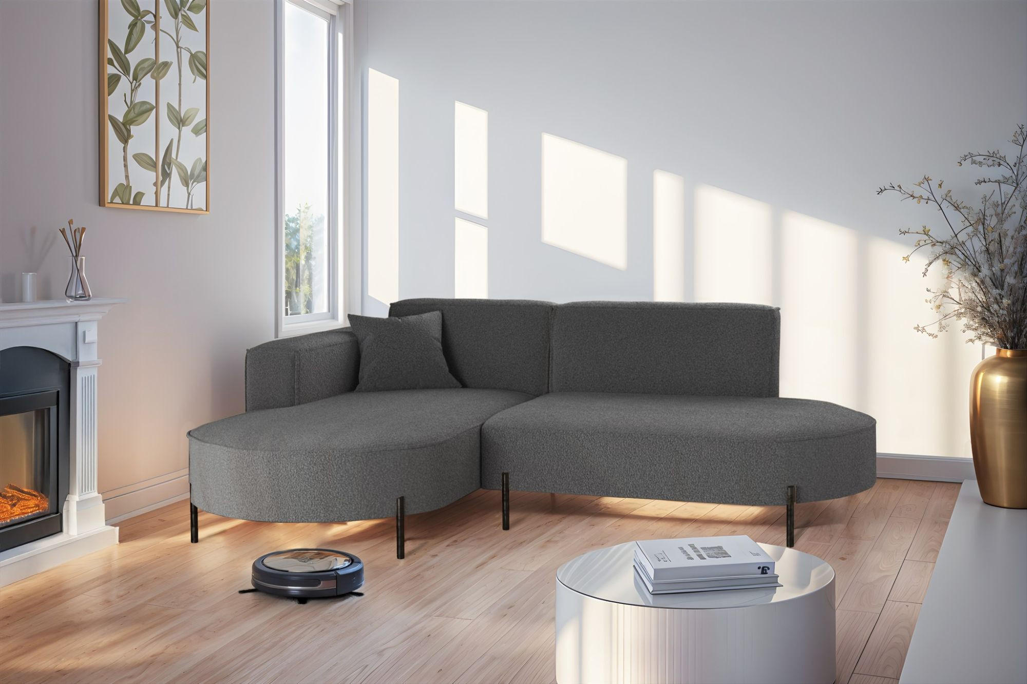 ECKSOFA Valencia Xs - Dunkelgrau, Holzwerkstoff/Textil (236/165cm) - Fun Möbel