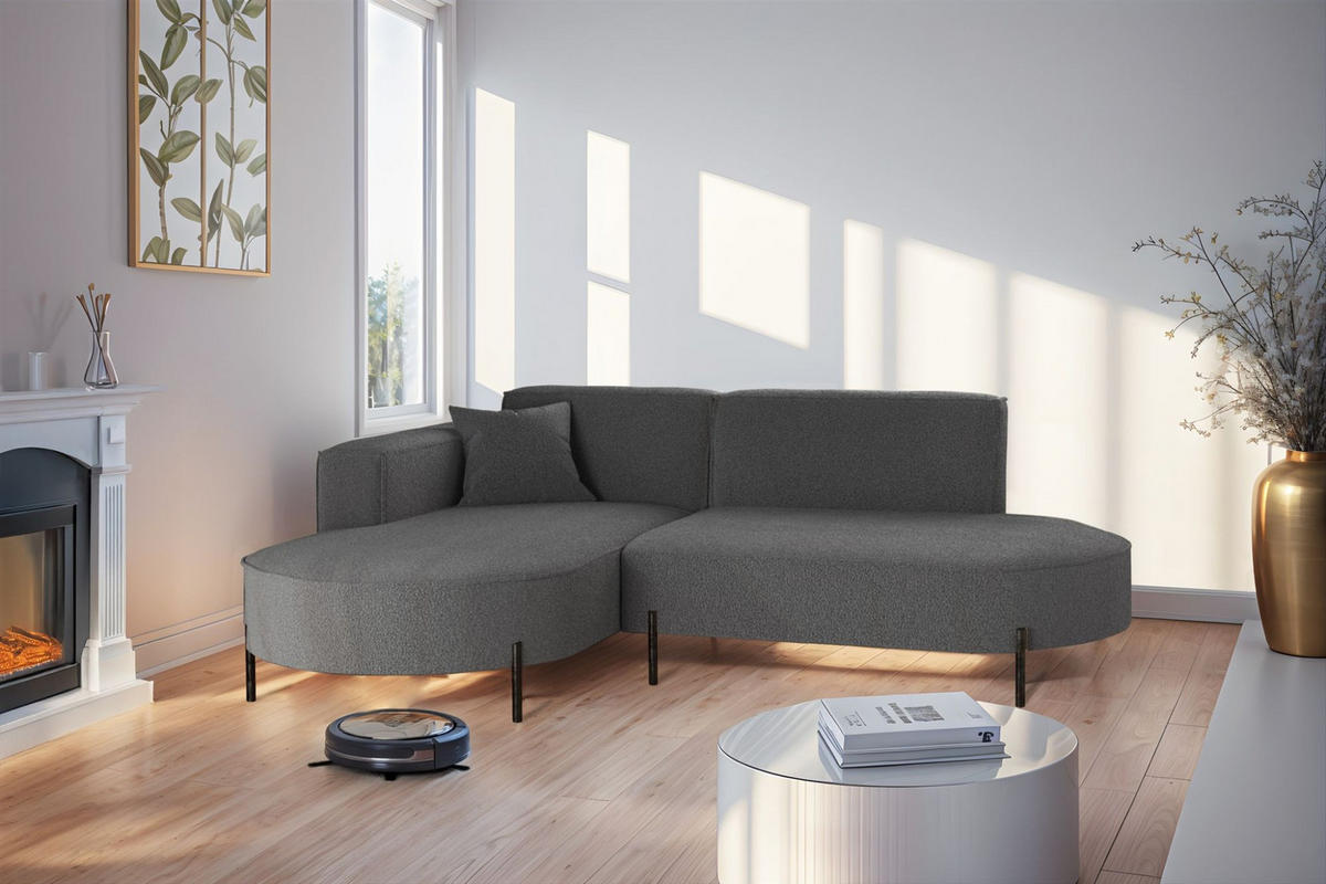 ECKSOFA Valencia Xs - Dunkelgrau, Holzwerkstoff/Textil (236/165cm) - Fun Möbel