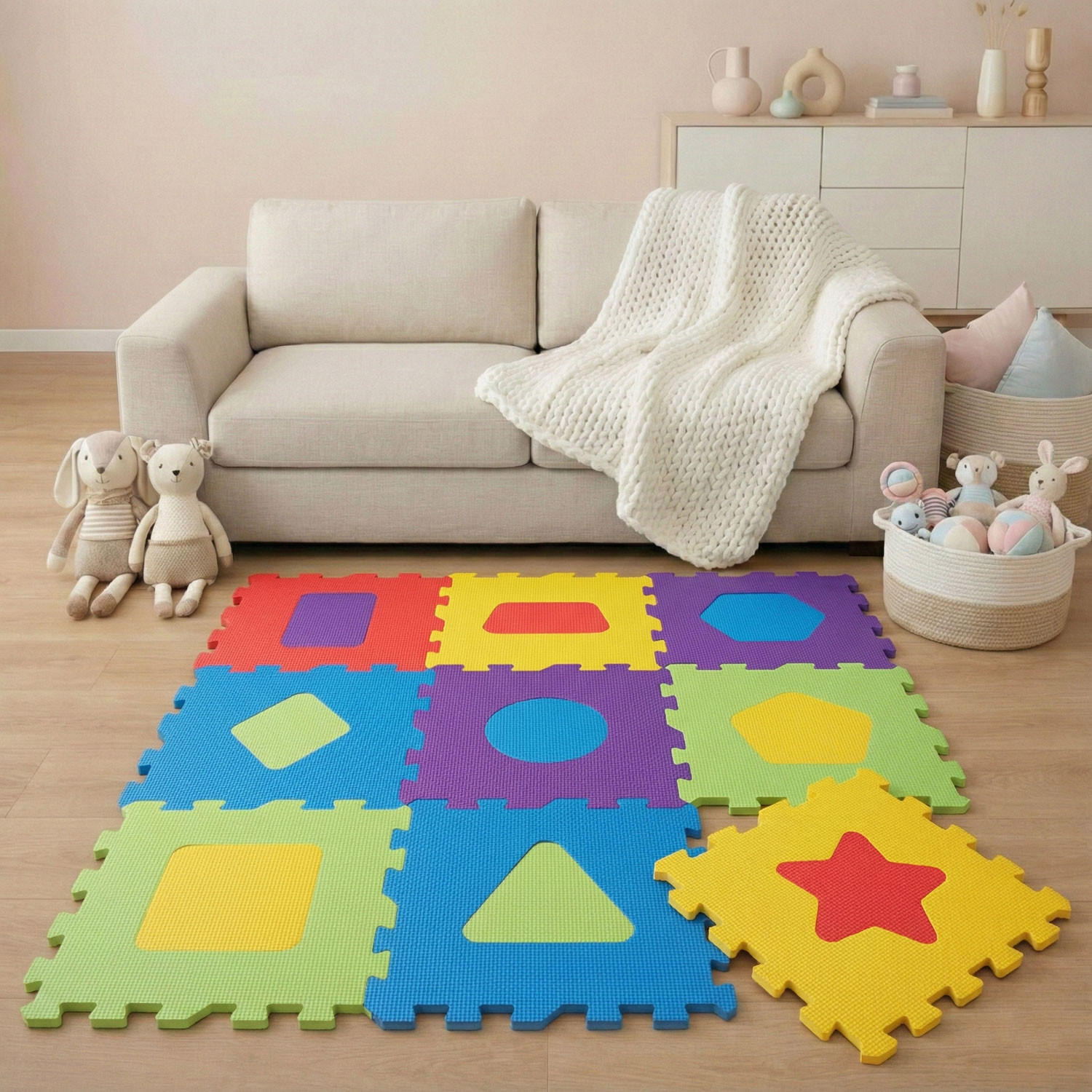 SPIELMATTE ab Null 90 cm Baby Puzzlematte Formen - Multicolor, Kunststoff (30/30cm) - Littletom