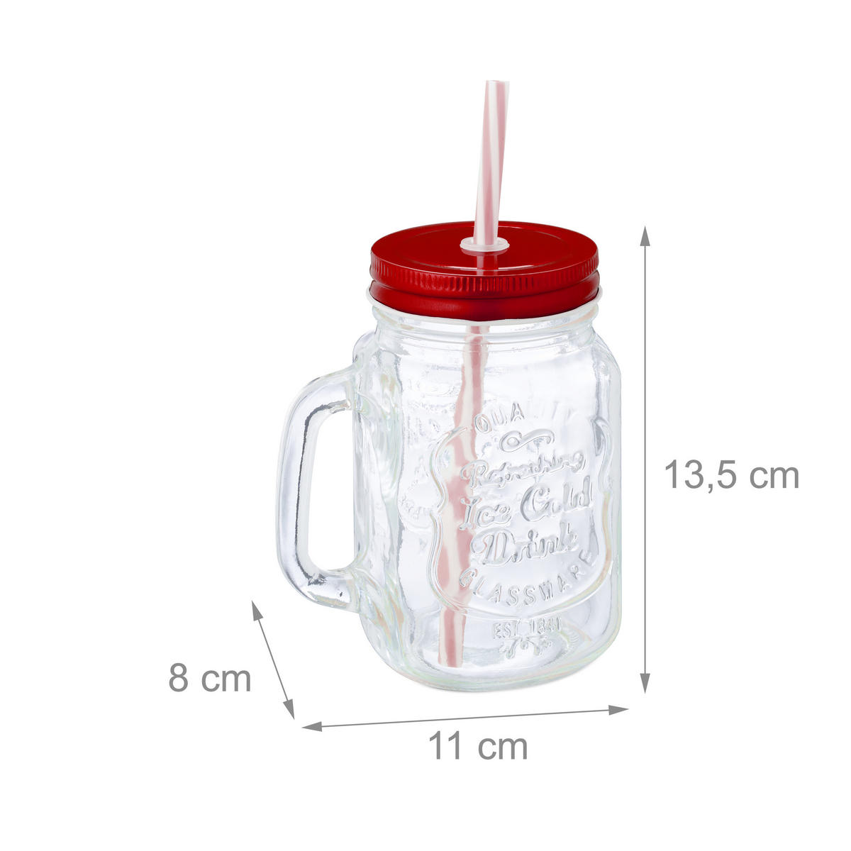 8XTRINKGLAS - Rot, Glas/Metall (0.5L) - Relaxdays