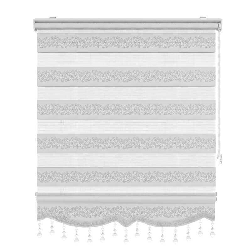 DOPPELROLLO mit Perlen und Motiv in Weiß 60/150 cm - Weiß, Textil (60/150cm) - PlisseeOnline