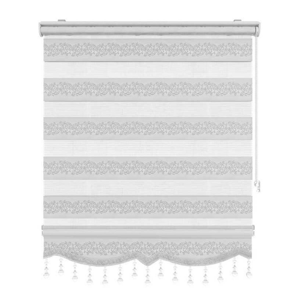 DOPPELROLLO mit Perlen und Motiv in Weiß 60/150 cm - Weiß, Textil (60/150cm) - PlisseeOnline