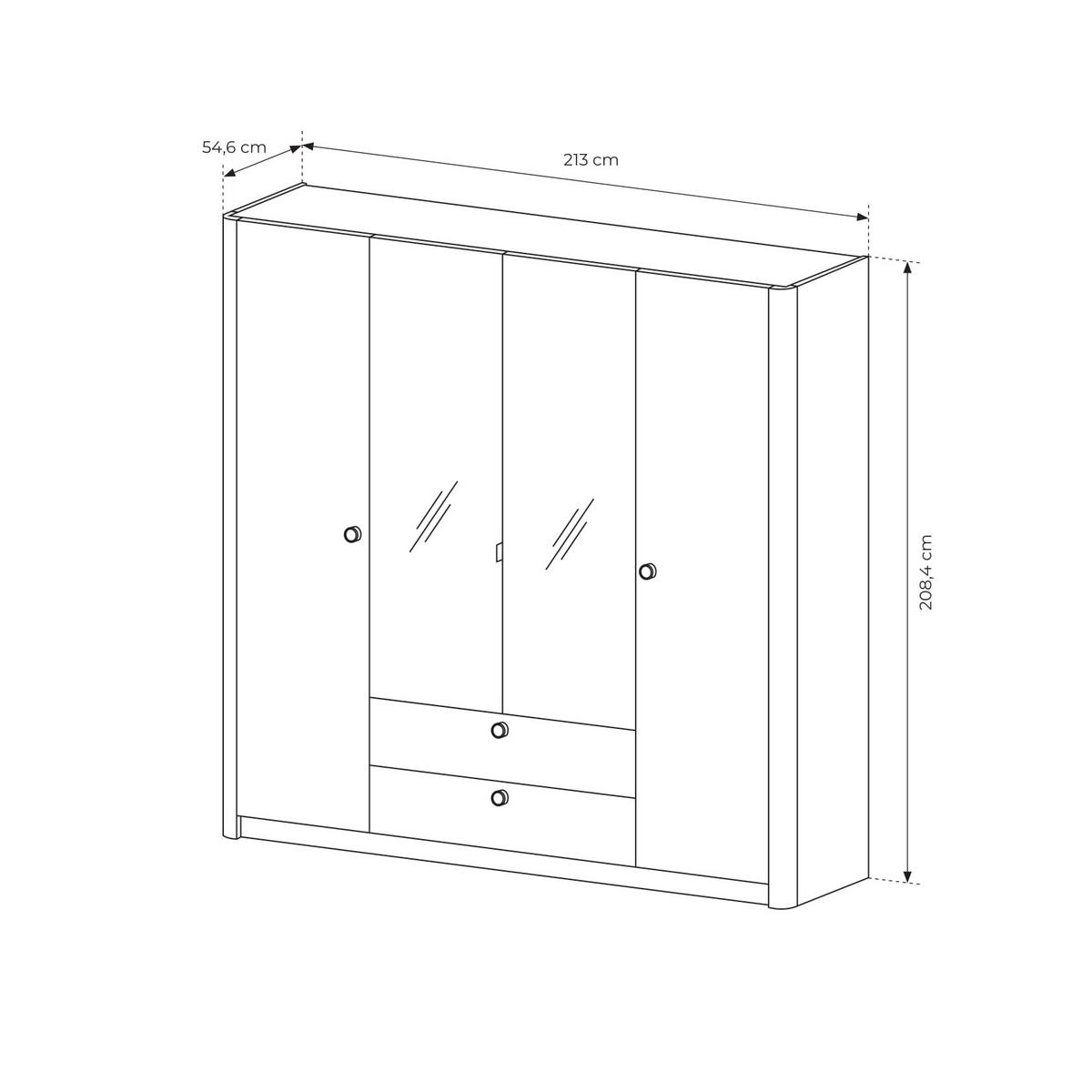 DREHTÜRENSCHRANK CHIARO 213/208,4/54,6 cm 4-türig mit Spiegel Eichefarben - Eichefarben, Holzwerkstoff (213/208.4/54.6cm) - MASSENO