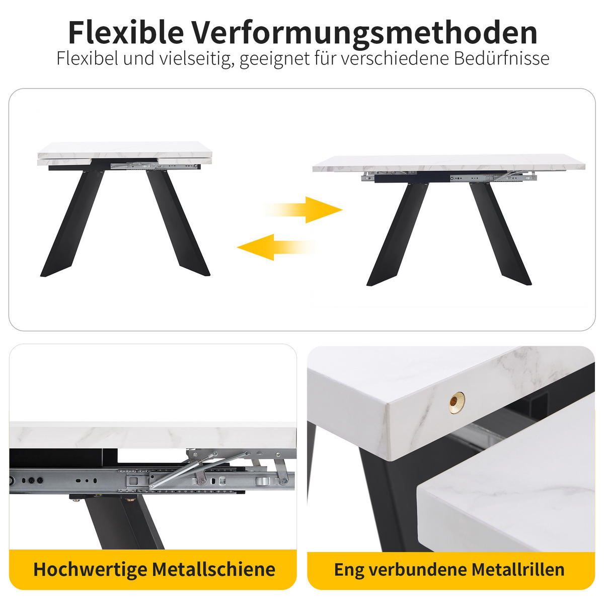 ESSTISCH weiß und schwarz 159/74/77 cm - Schwarz/Weiß, Holz/Metall (74/159/77cm) - Urban Meuble