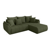 ROHOVÁ SEDAČKA s funkcí spaní, otoman vpravo TOKO-L 277x194x86 zelená bouclé - černá/zelená barva, kompozitní dřevo/textil (277/194cm) - ALTDECOR