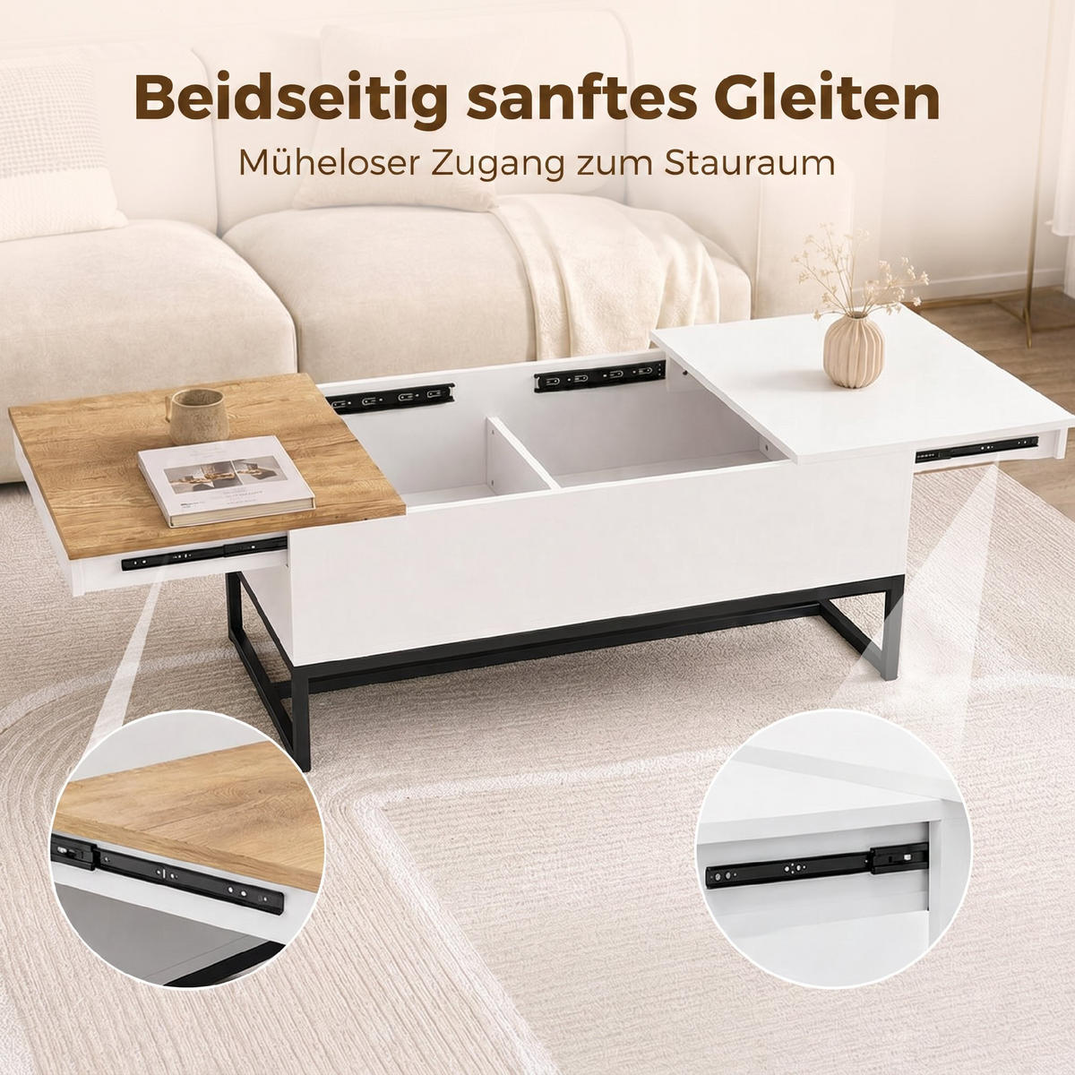 COUCHTISCH Spanplatte Stahl Weiß - Weiß, Holzwerkstoff (100/50/45cm) - HOMCOM