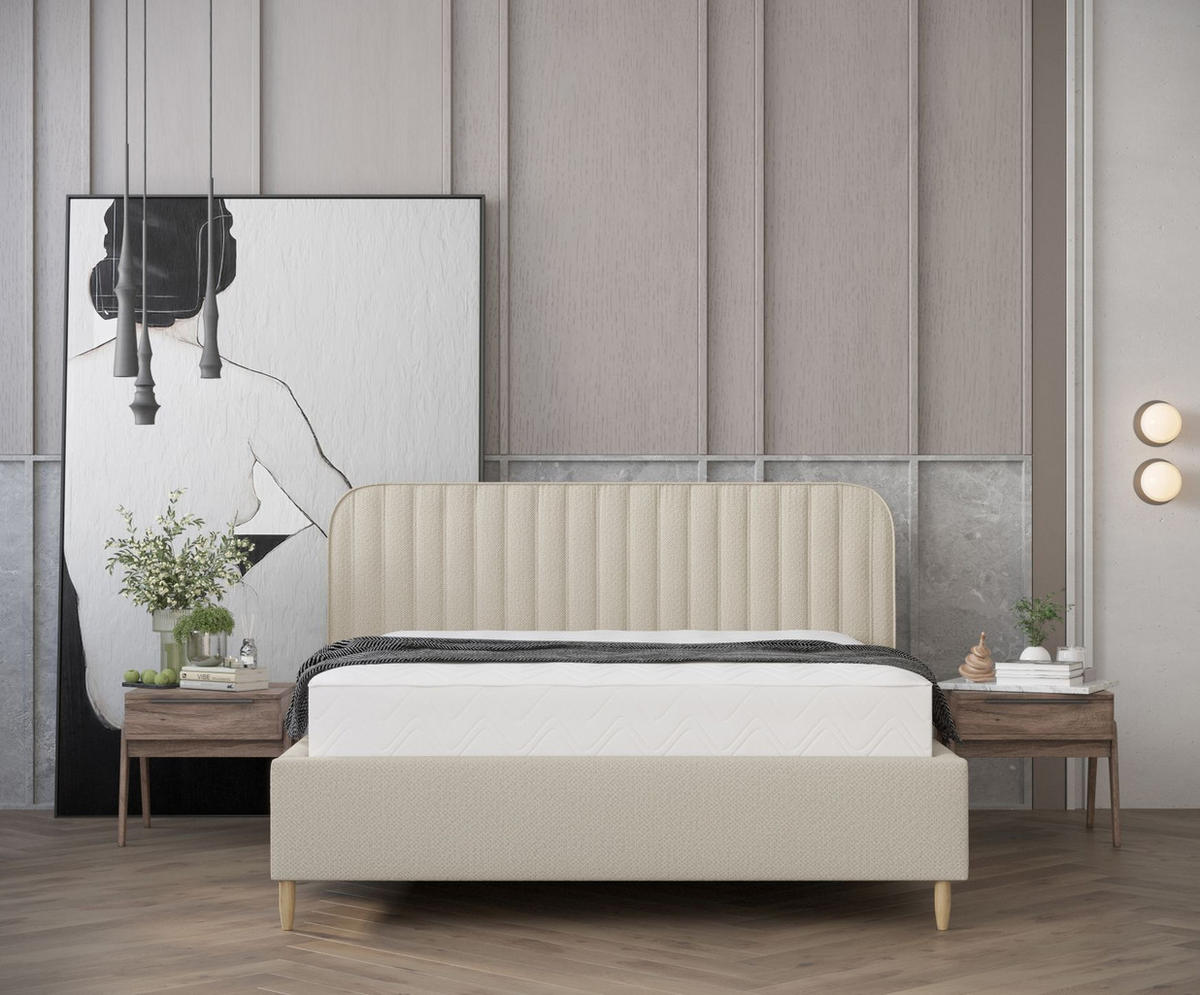 POLSTERBETT Noto Beige 120/200 cm im Chenille-Stoff - Beige/Naturfarben, Holz/Holzwerkstoff (120/200cm) - Maison de Reve