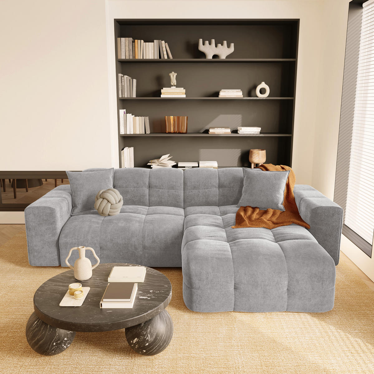 ECKSOFA RECHTS Samt Hellgrau 230cm - Hellgrau/Grau, Textil (230/155cm) - Sia Home