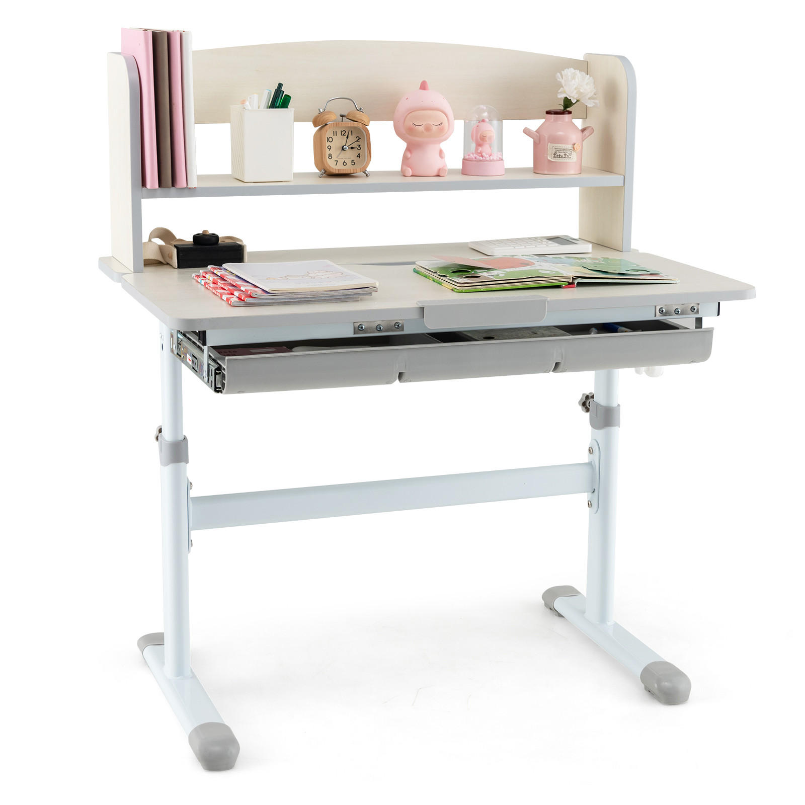 KINDERSCHREIBTISCH Höhenverstellbarer grau - Grau, Metall (80/81.5/51cm) - COSTWAY