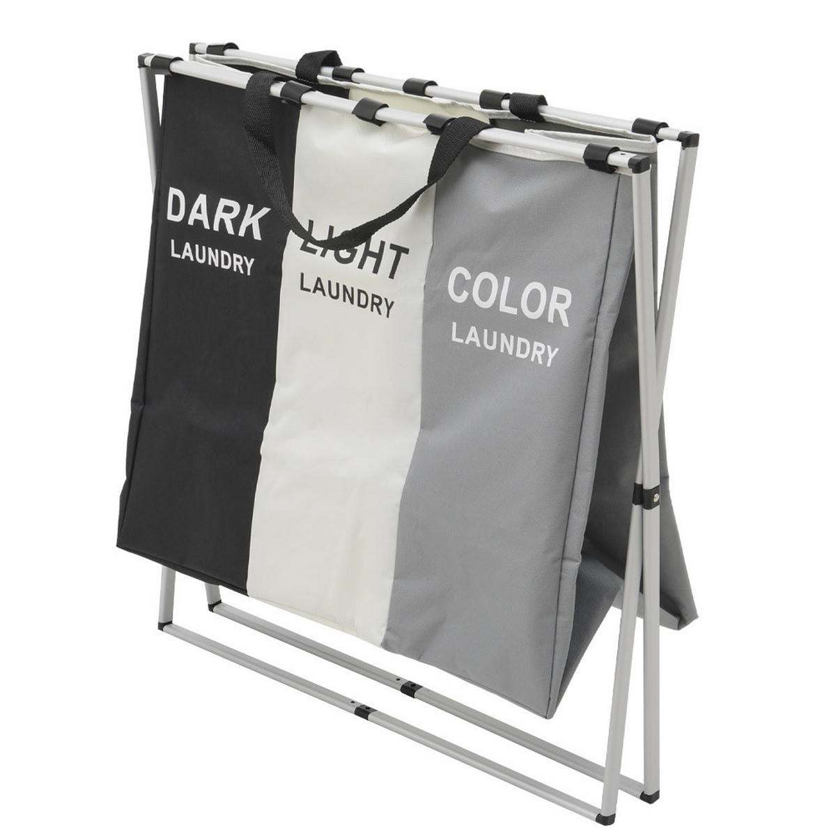 WÄSCHEKORB 3-Fächer faltbar Aluminiumrahmen 66×38×58cm - Weiß, Kunststoff (66/58/38cm) - Livingandhome